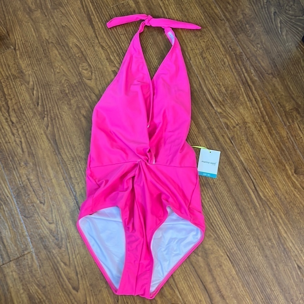 NWT Marina West Halter Neck Swimsuit PINK Size Medium UPF 50